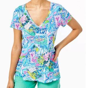 Lilly Pulitzer WISH YOU WERE HERE Etta Tee Shirt New for Spring Size XXS